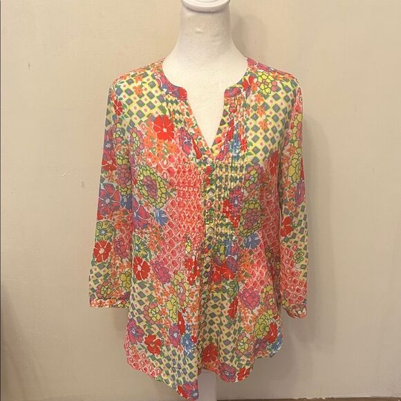 Talbots floral hot pink multicolored long sleeve blouse Size S EUC - Picture 1 of 10